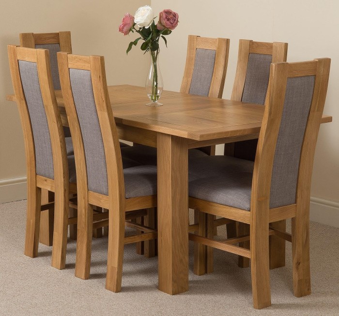 Hampton Extending Rustic Oak Dining Table with 6 Grey Stanford Dining ... Solid oak dining room furniture
