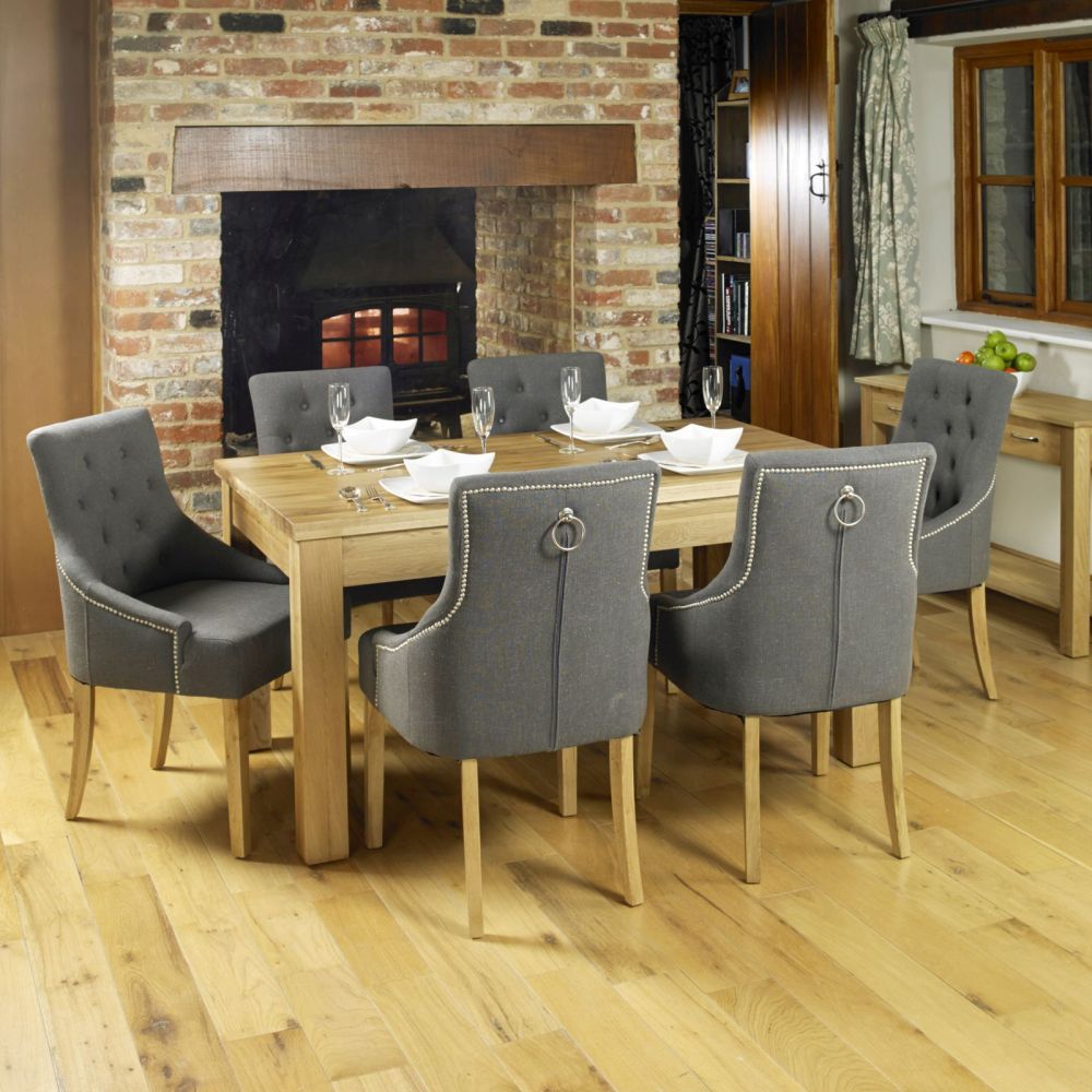 Mobel Solid Oak Furniture Medium Dining Table and Six Luxury Chairs Solid oak dining room furniture