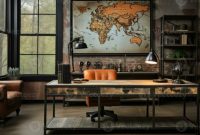 Industrial-style home office with a reclaimed wood desk Design and a ... Industrial style home office furniture