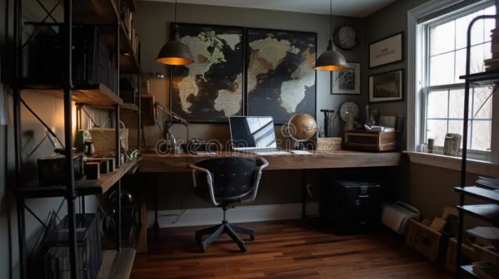 Interior Deisgn of Home Office in Industrial Style with Reclaimed Wood ... Industrial style home office furniture